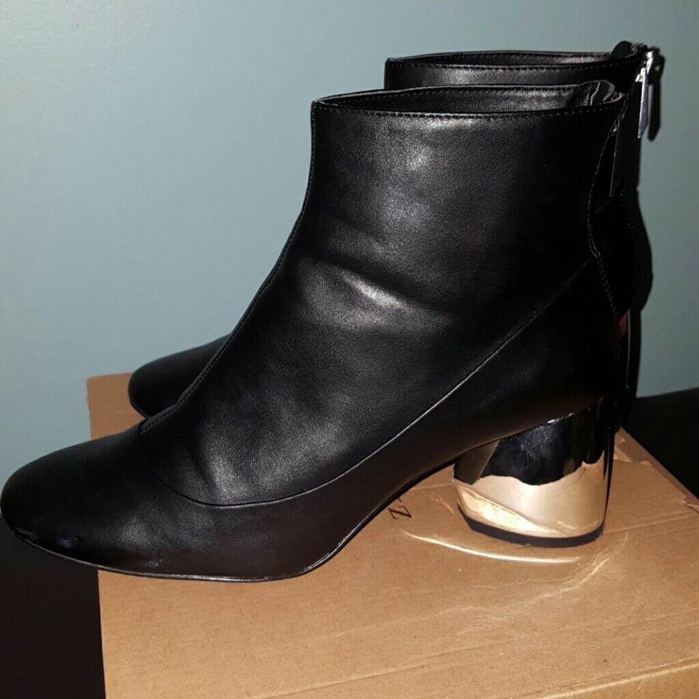 Zara Ankle Boots w/metallic mirror heel, Size 8